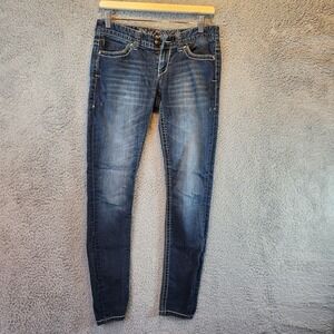 Express Jeans Womens 4 Blue Denim Cotton Stretch Mid Rise Skinny Leg 5 Pockets